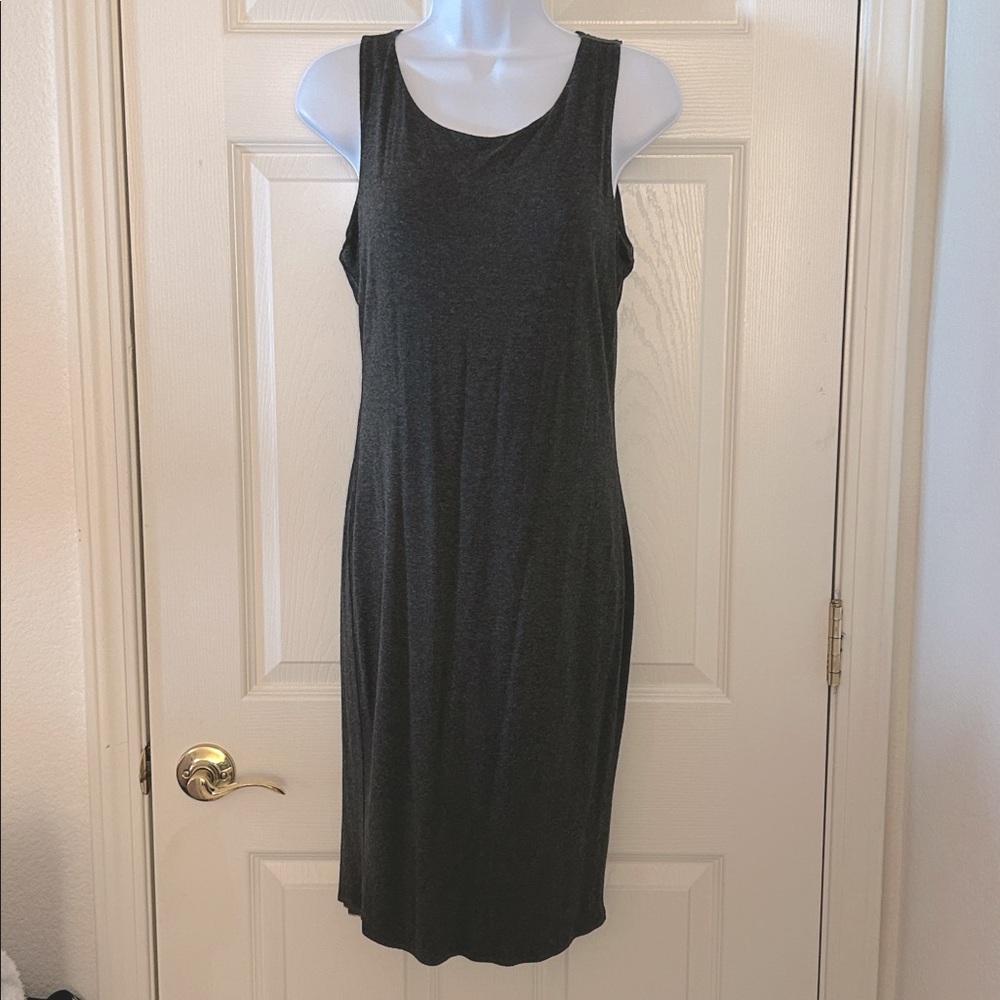 Classic Heathered Charcoal Gray Sleeveless Womens Sheath Pencil Dress